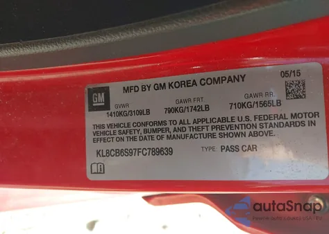 2015 Chevrolet Spark Ls Cvt z USA, uszkodzony, nr VIN KL8CB6S97FC789639